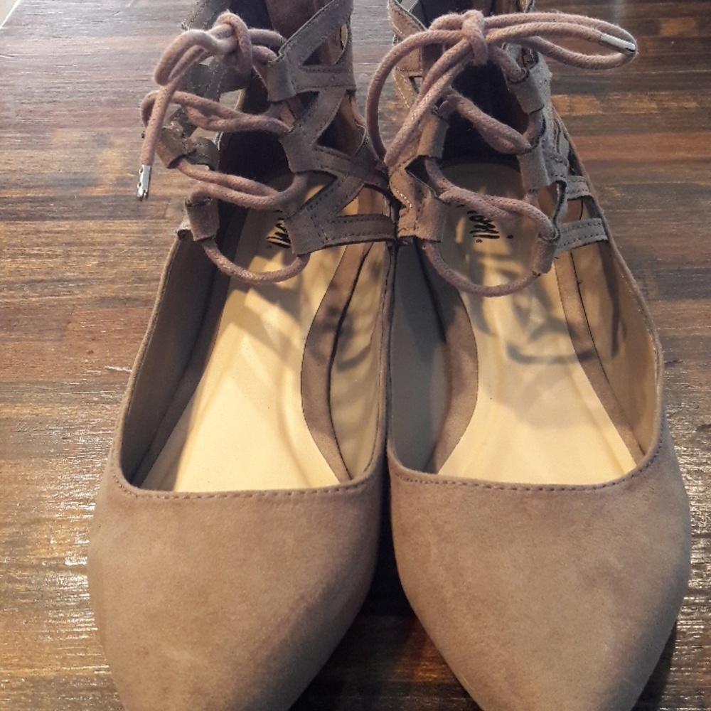 Tan lace up flats